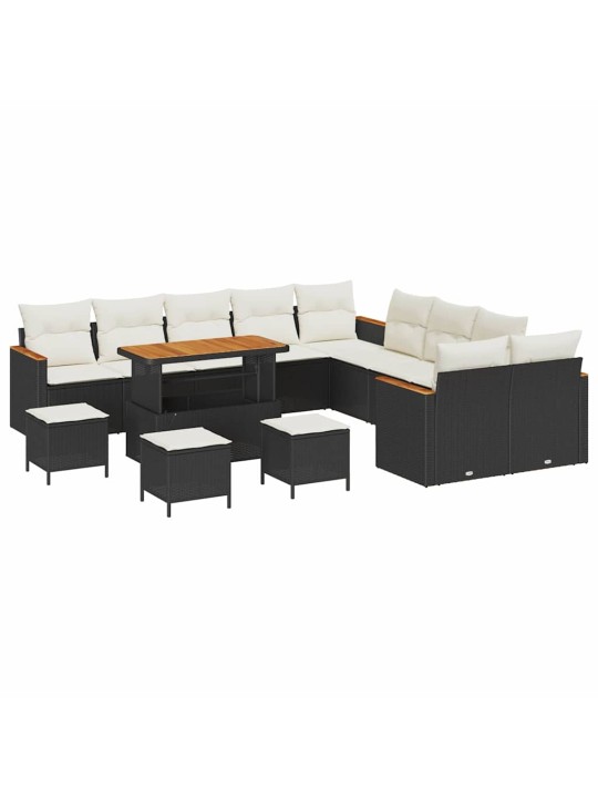 Dārza dīvānu komplekts 14 pcs melna poliūtu rotangpalma