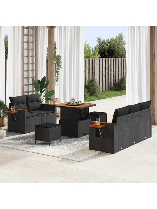 Dārza dīvānu komplekts ar spilvenu 8 pcs melna 80 x 80 x 71 cm
