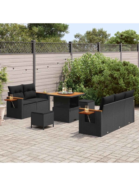Dārza dīvānu komplekts ar spilvenu 8 pcs melna 80 x 80 x 71 cm