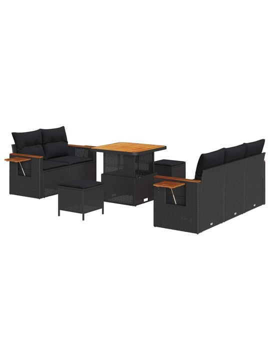 Dārza dīvānu komplekts ar spilvenu 8 pcs melna 80 x 80 x 71 cm