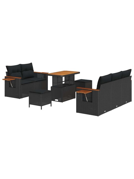 Dārza dīvānu komplekts ar spilvenu 8 pcs melna 90 x 55 x 71 cm