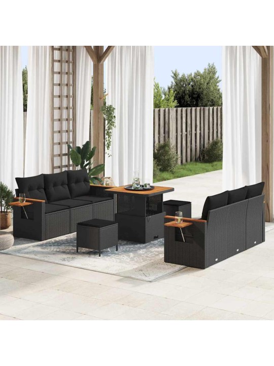 Dārza dīvānu komplekts ar spilvenu 9 pcs melna 80 x 80 x 71 cm
