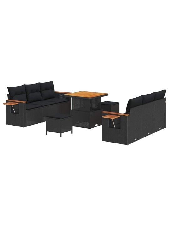 Dārza dīvānu komplekts ar spilvenu 9 pcs melna 80 x 80 x 71 cm