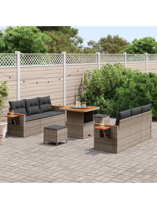 Dārza dīvānu komplekts ar spilvenu 9 pcs pelēka 80 x 80 x 71 cm