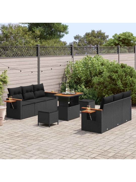 Dārza dīvānu komplekts ar spilvenu 9 pcs melna 90 x 55 x 71 cm