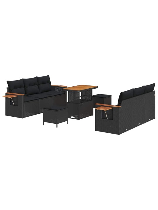 Dārza dīvānu komplekts ar spilvenu 9 pcs melna 90 x 55 x 71 cm