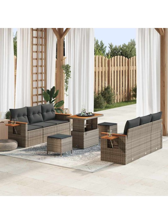 Dārza dīvānu komplekts ar spilvenu 9 pcs pelēka 90 x 55 x 71 cm