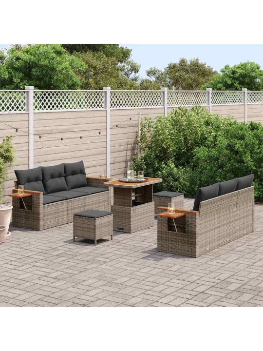 Dārza dīvānu komplekts ar spilvenu 9 pcs pelēka 90 x 55 x 71 cm