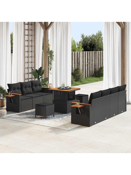 Dārza dīvānu komplekts ar spilvenu 10 pcs melna 80 x 80 x 71 cm