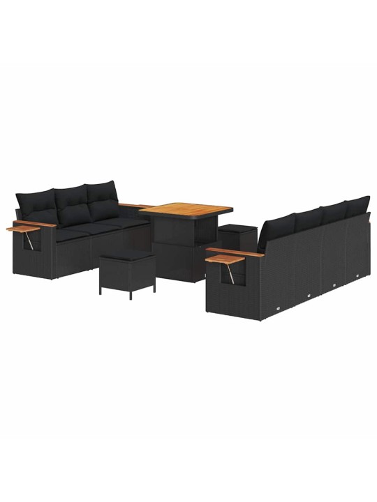 Dārza dīvānu komplekts ar spilvenu 10 pcs melna 80 x 80 x 71 cm