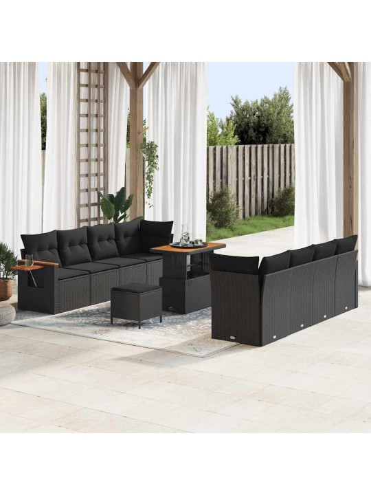 Dārza dīvānu komplekts ar spilvenu 11 pcs melna 90 x 55 x 71 cm