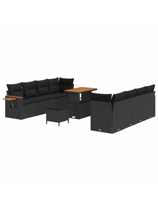 Dārza dīvānu komplekts ar spilvenu 11 pcs melna 90 x 55 x 71 cm