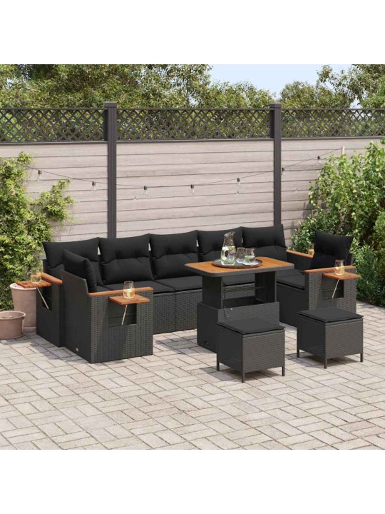 Dārza dīvānu komplekts ar spilvenu 10 pcs melna 90 x 55 x 71 cm