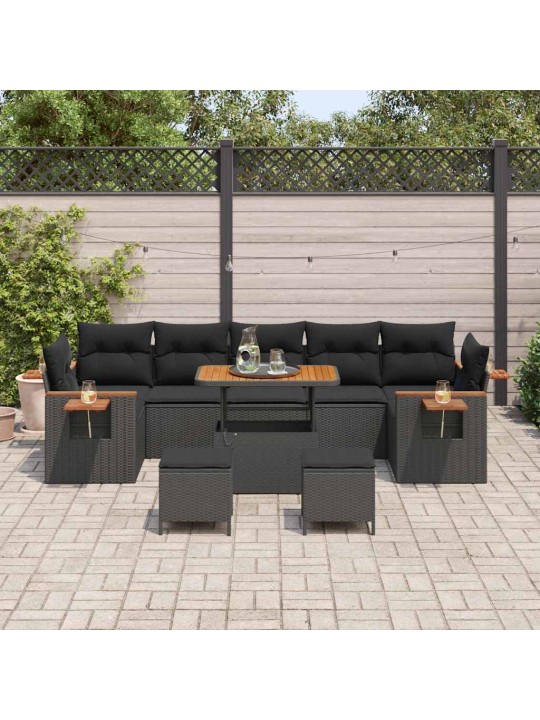 Dārza dīvānu komplekts ar spilvenu 10 pcs melna 90 x 55 x 71 cm