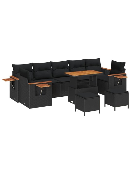 Dārza dīvānu komplekts ar spilvenu 10 pcs melna 90 x 55 x 71 cm