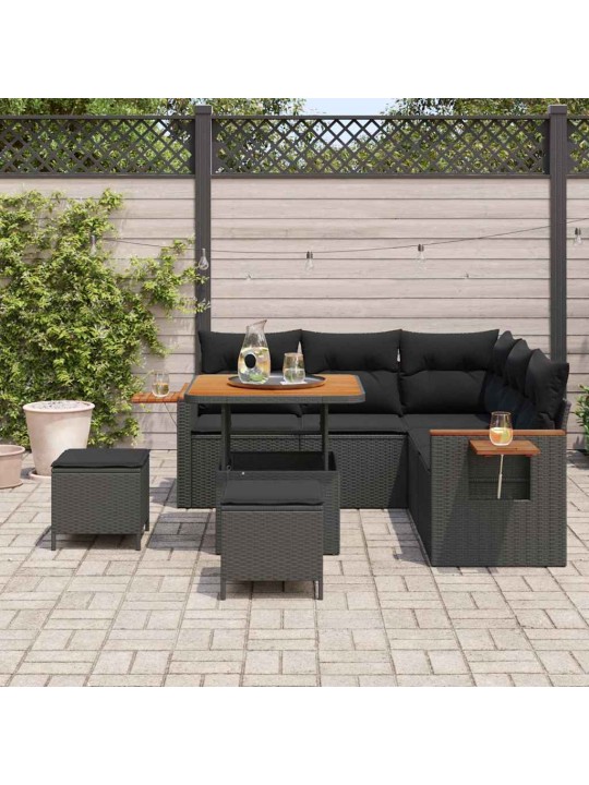 Dārza dīvānu komplekts ar spilvenu 8 pcs melna 80 x 80 x 71 cm