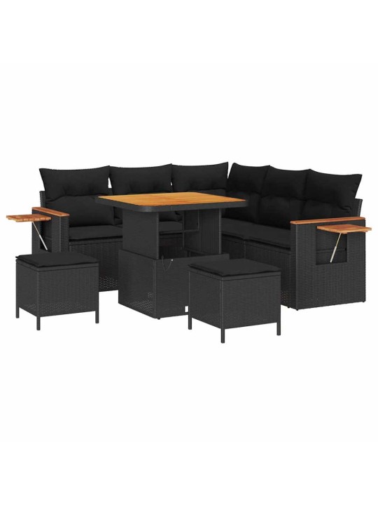 Dārza dīvānu komplekts ar spilvenu 8 pcs melna 80 x 80 x 71 cm