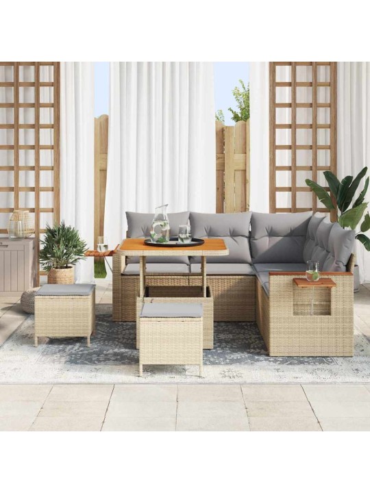 Dārza dīvānu komplekts ar spilvenu 8 pcs bēša un gaiši pelēka