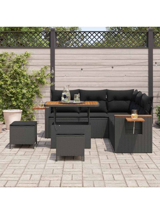 Dārza dīvānu komplekts ar spilvenu 8 pcs melna 90 x 55 x 71 cm
