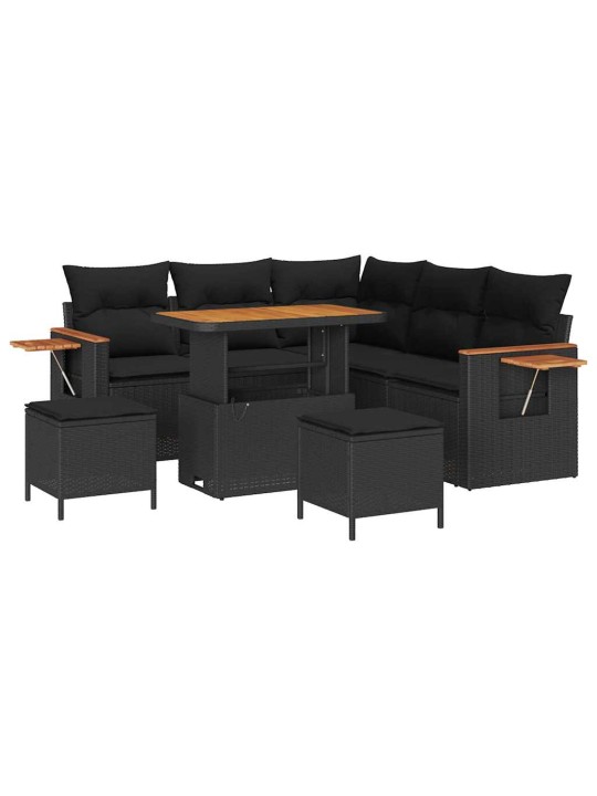 Dārza dīvānu komplekts ar spilvenu 8 pcs melna 90 x 55 x 71 cm