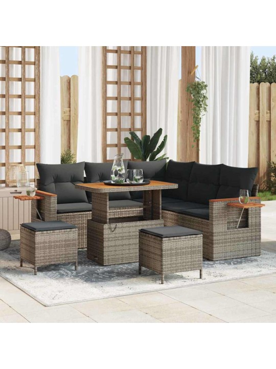 Dārza dīvānu komplekts ar spilvenu 8 pcs pelēka 90 x 55 x 71 cm