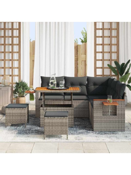 Dārza dīvānu komplekts ar spilvenu 8 pcs pelēka 90 x 55 x 71 cm