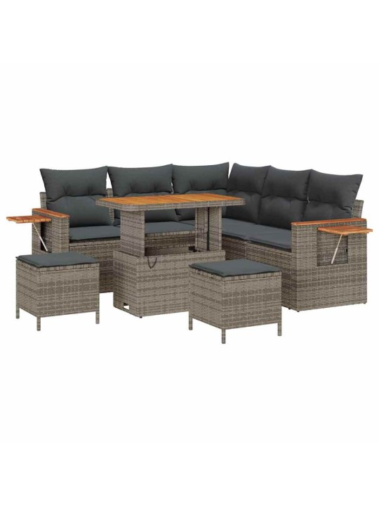 Dārza dīvānu komplekts ar spilvenu 8 pcs pelēka 90 x 55 x 71 cm