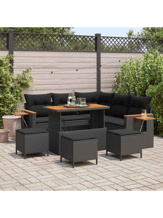 Dārza dīvānu komplekts ar spilvenu 9 pcs melna 110 x 55 x 71 cm