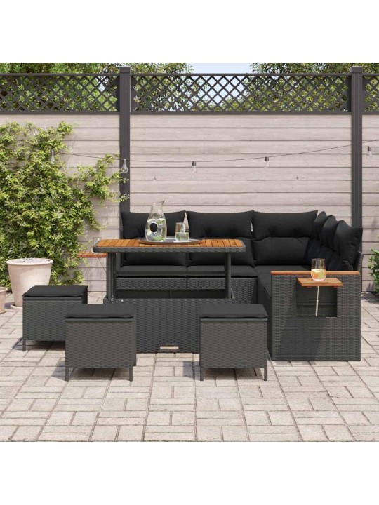 Dārza dīvānu komplekts ar spilvenu 9 pcs melna 110 x 55 x 71 cm