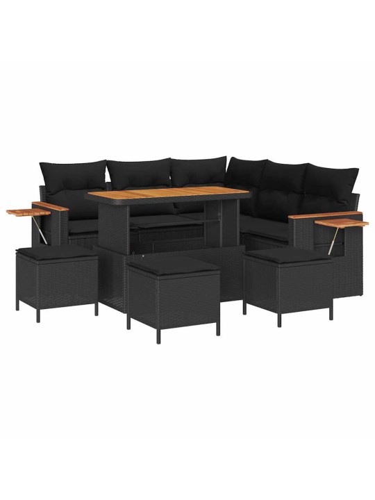 Dārza dīvānu komplekts ar spilvenu 9 pcs melna 110 x 55 x 71 cm