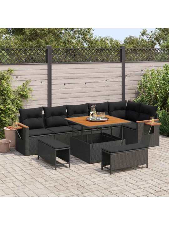 Dārza dīvānu komplekts 9 pcs melna 100 x 100 x 71 cm