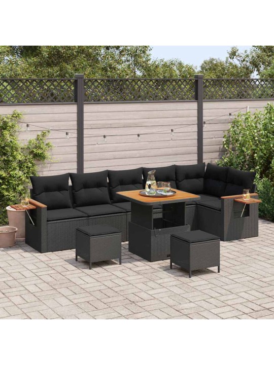 Dārza dīvānu komplekts ar spilvenu 9 pcs melna 80 x 80 x 71 cm