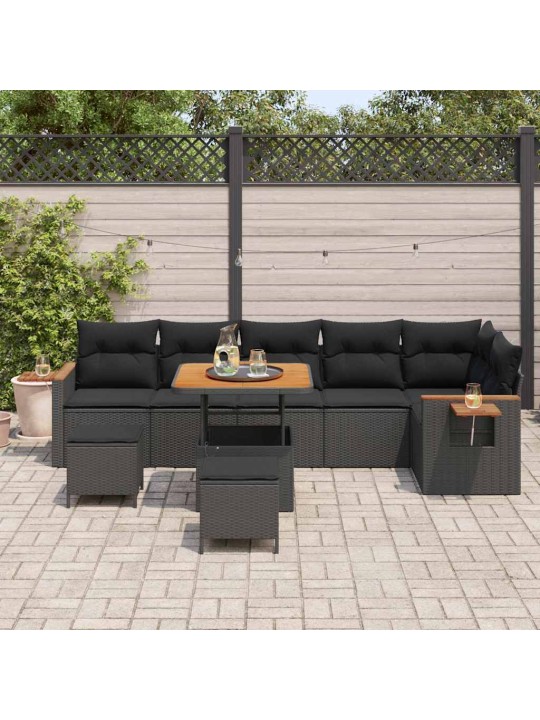 Dārza dīvānu komplekts ar spilvenu 9 pcs melna 80 x 80 x 71 cm
