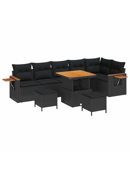 Dārza dīvānu komplekts ar spilvenu 9 pcs melna 80 x 80 x 71 cm
