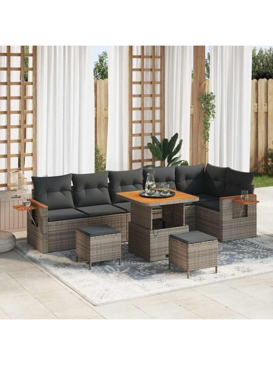 Dārza dīvānu komplekts ar spilvenu 9 pcs pelēka 80 x 80 x 71 cm