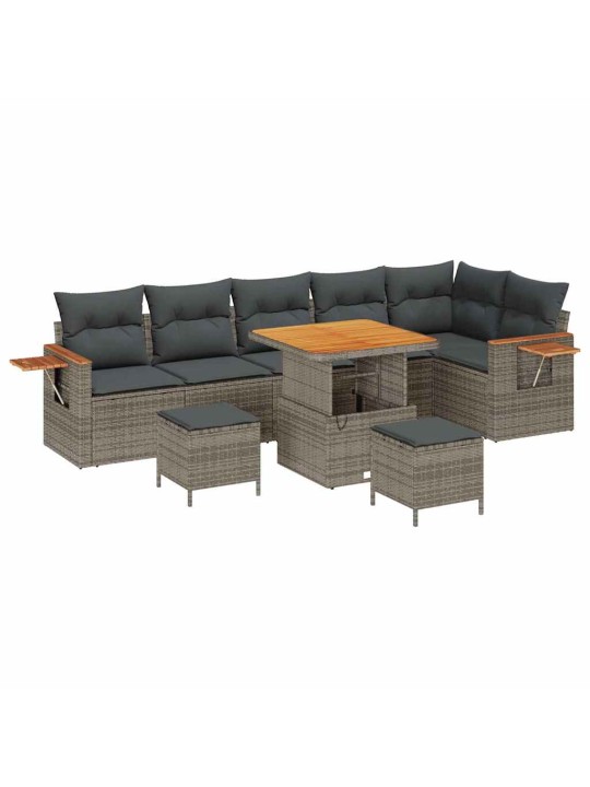 Dārza dīvānu komplekts ar spilvenu 9 pcs pelēka 80 x 80 x 71 cm