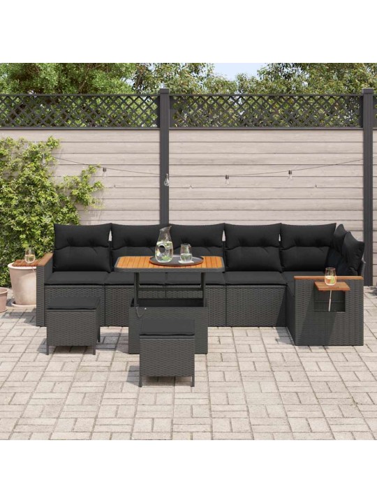 Dārza dīvānu komplekts ar spilvenu 9 pcs melna 90 x 55 x 71 cm