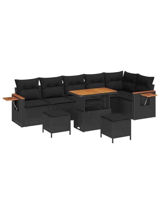 Dārza dīvānu komplekts ar spilvenu 9 pcs melna 90 x 55 x 71 cm