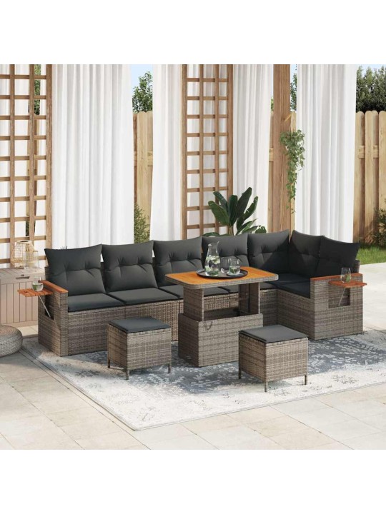 Dārza dīvānu komplekts ar spilvenu 9 pcs pelēka 90 x 55 x 71 cm
