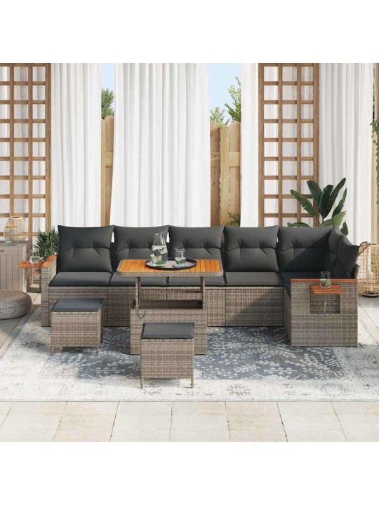 Dārza dīvānu komplekts ar spilvenu 9 pcs pelēka 90 x 55 x 71 cm