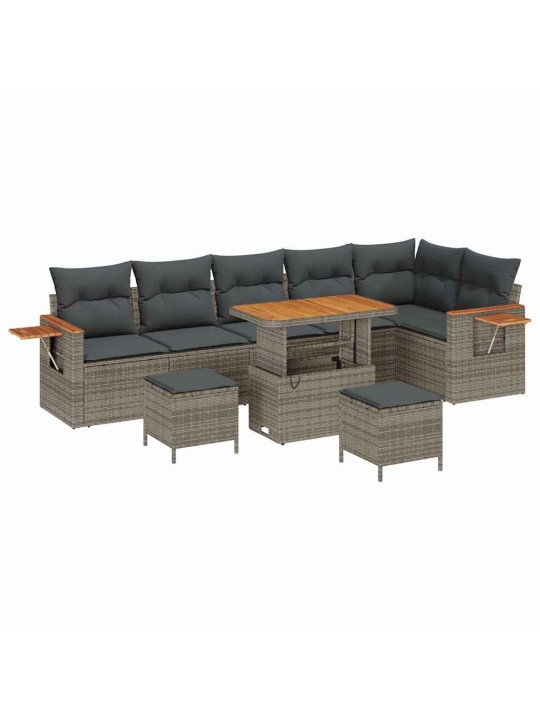 Dārza dīvānu komplekts ar spilvenu 9 pcs pelēka 90 x 55 x 71 cm