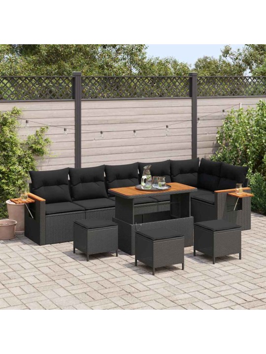 Dārza dīvānu komplekts 10 pcs melna 110 x 55 x 71 cm