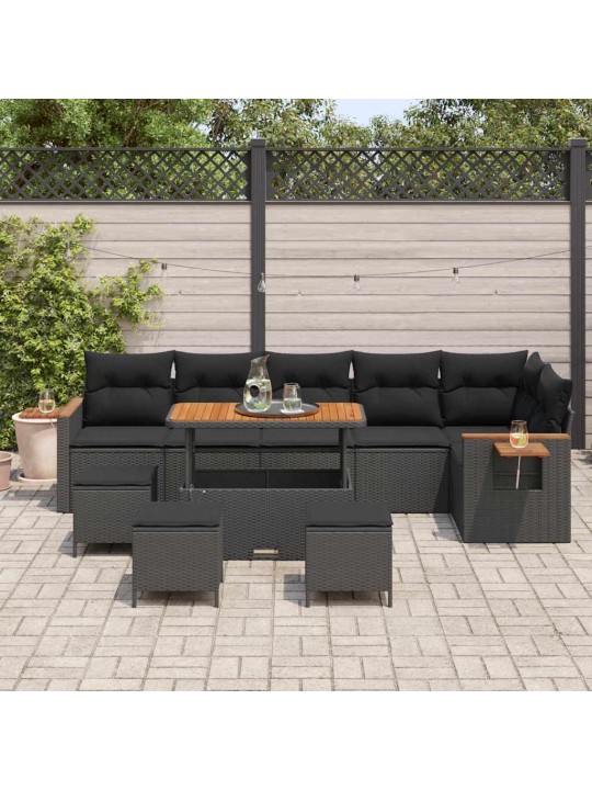 Dārza dīvānu komplekts 10 pcs melna 110 x 55 x 71 cm