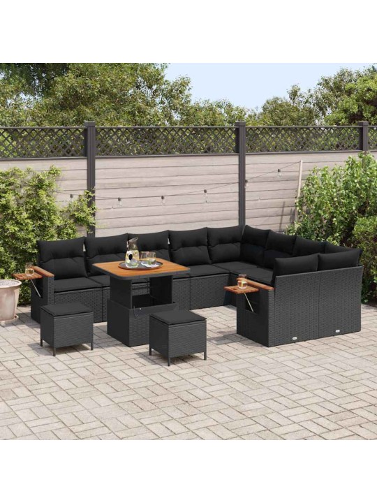 Dārza dīvānu komplekts ar spilvenu 12 pcs melna 80 x 80 x 71 cm