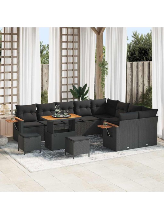 Dārza dīvānu komplekts ar spilvenu 12 pcs melna 90 x 55 x 71 cm