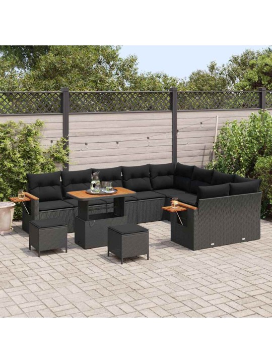 Dārza dīvānu komplekts ar spilvenu 12 pcs melna 90 x 55 x 71 cm