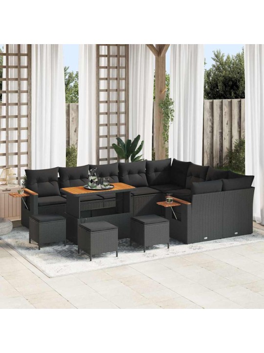 Dārza dīvānu komplekts 13 pcs melna 110 x 55 x 71 cm
