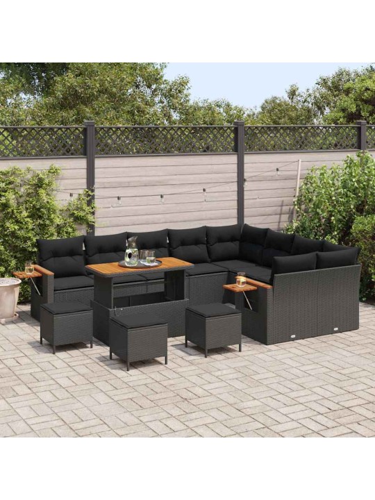 Dārza dīvānu komplekts 13 pcs melna 110 x 55 x 71 cm
