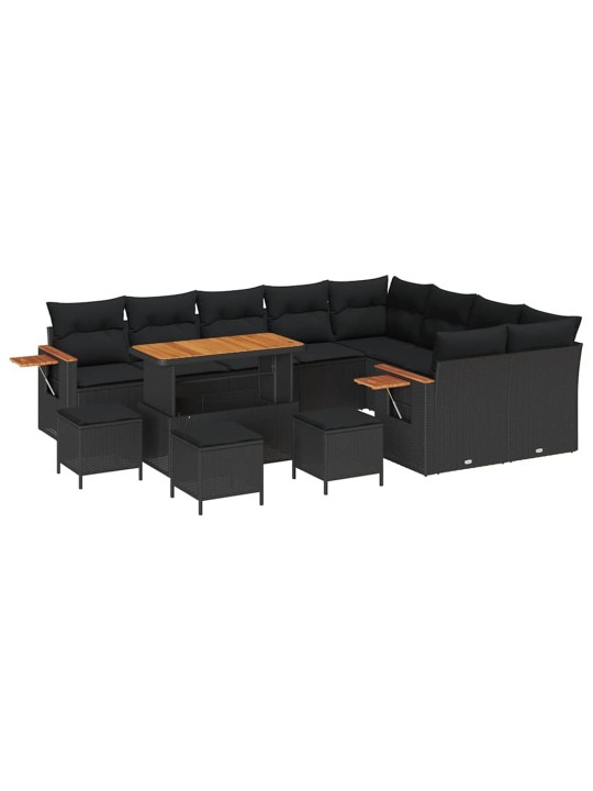 Dārza dīvānu komplekts 13 pcs melna 110 x 55 x 71 cm