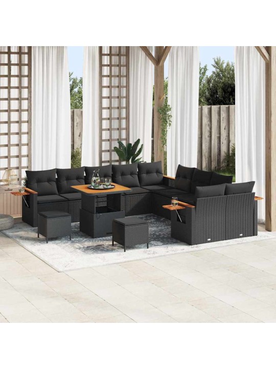 Dārza dīvānu komplekts ar spilvenu 13 pcs melna 80 x 80 x 71 cm